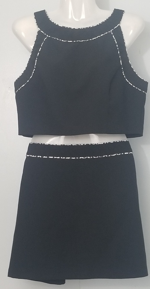 Black crop top with skirt ensemble
